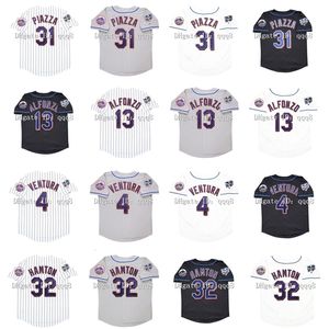 Glavintage 2000 Baseball Jersey Mike Piazza 13 Edgar Alfonzo 4 Robin Ventura 32 Mike Hampton White Gray Black Jerseys