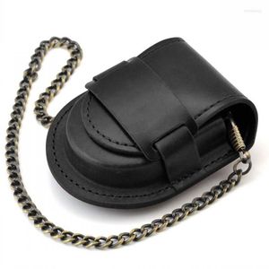 Watch Boxes Fashion Male Back Brown Cover Vintage Classic Pocket Box Holder Storage Case Coin Purse Pouch Bag With Chain