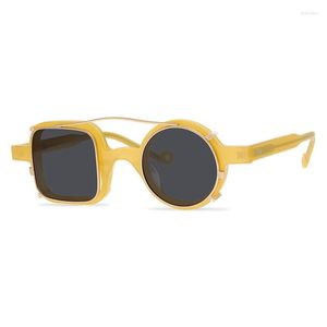 Zonnebrillen mode retro links rond rechts vierkant onregelmatige gepolariseerde clip acetaat frame vrouw zonnebril vintage