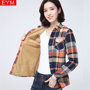 Jackets femininos Winter Warm Women Plus Velvet Thicke Plaid Shirt Style Jacket Brand Mulher Roupos Fleece Tops Feminino Casual Casual 220919