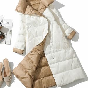 Women Down Down Parkas Fitaylor Winter Women Women Garetleneck Casaco de pato branco Jaqueta longa de trespassados ​​e lacatários 220924