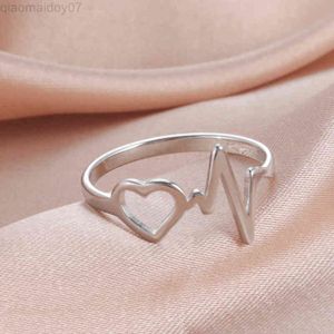 Skyrim Frequência Cardíaca Anéis Femininos Aço Inoxidável Moda Minimalista Coração Anel de Dedo Jóias Criativas Presente de Noivado Atacado L220919