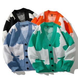 Mężczyzn Sweters Cardigan Mężczyznę Hip Hop Zakryty dzianinowe moda moda streżynowa luźna odzież swobodna V Szyjka Pary Tops 220919