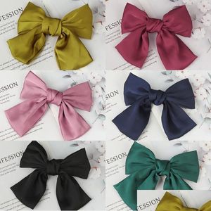 Hair Clips Barrettes Silk And Satin Fabric Art Hair Clips Barrettes Big Bow Spring Clip Hairpin Back Of The Head Top Clamp Kerchief Dhnjf