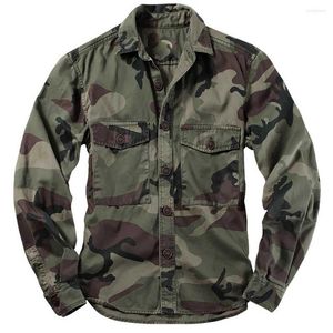 Camisas casuais masculinas Camuflagem de camuflagem da moda Militar estilo exército camisa de manga comprida densidade de algodão Tops Cargo Men Roupos