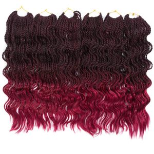 14 Polegada Senegalês Crochê Cabelo Sintético Torção Senegalesa Cacheado Curto Para Meninas Mulheres Extensões de Cabelo Tranças Roxo Preto LS24