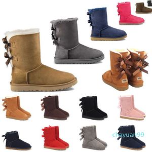 Designer Classic Australia Women Snow Boots HotSelling Satin Boots Chestnut Booties Ankle Short Bow Fur Boot Winter 36-41