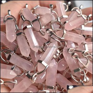 Artes e ofícios de pedra natural Rose Quartz Shape Charms Point Chakra Pingents for Jewelry Making Wholesale Drop D Otz9o