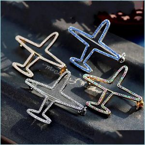 Pins Brooches Bling Rhinestone Airplane Brooch Women Crystal Aircraft Suit Lapel Pin Fashion Jewelry Accessories For Gift Party 94 D Dhi6Q