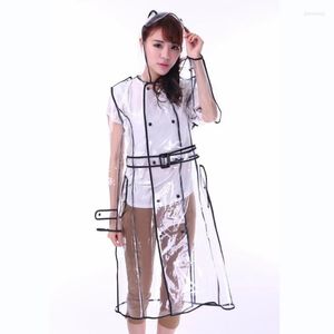 Trench feminina Coats Design feminino PVC PVC Clear transparente Longo Capata -de -chuva de casaco mais impermeável com capuz com encapacidade com ajuste esbelto