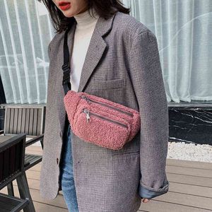 Plush Women Midjep￥se Solid Color Belt S Shoulder Crossbody Chest Brand Designer Female Fanny Pack Banana Hip Pl￥nbok J220705