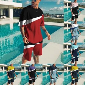 Men's Tracksuits Silk Contrast Color Net Red T-Shirt Suit With Fashion Trend 3D Printing Pattern Short-Sleeved Top Brand Tee 220919