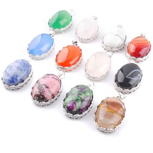 Partihandel Rose Quartzs Amethysts h￤ngsmycken Oval Cabochon Natural Stone Pendant DIY f￶r ￶rh￤ngen smycken som g￶r BN376