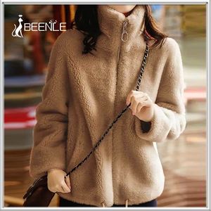 Women's Jackets BEENLE Fleece Jacket Spring Winter Oversized Hoodie Female Zip Up Sweatshirt Solid Faux Fur Coats Warm Clothing 220919