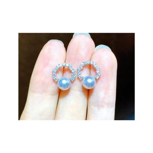 Stud 22091806 Diamondbox - Pearl Jewelry Earrings Ear Studs Sterling 925 Silver Circle Akoya 5-6 mm Classic Round Rhinestone Zircronia Simple Gift Idea 2024