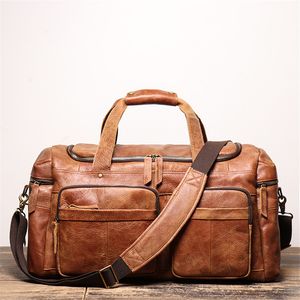 New Duffel Bags Large Capacity Vintage Brown Coffee Genuine Leather Business Men Travel Bags Cowhide Duffle Bag