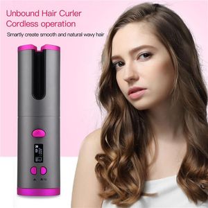 Cordless Auto Rotating Ceramic Hair Curler USB Rechargeable Curling Iron LED Display Temperature Adjustable Curling Wave Styer new232p