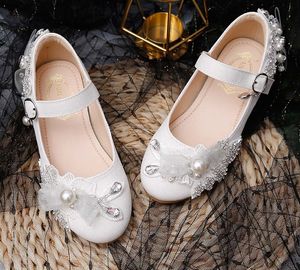 Skönhet Vit Flower Girls 'Shoes Kids' High Heel Shoes Girl's Crystals Princess Shoe Kid Wedding Accessories Storlek 26-38 S920028