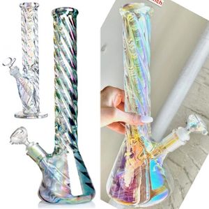 Glow In Dark Thick Recycler Hookahs Dab Oil Rig for Smoking Glass Bong Water Pipes Pyrex Perc Bubbler With 14MM naw super easy to clean too