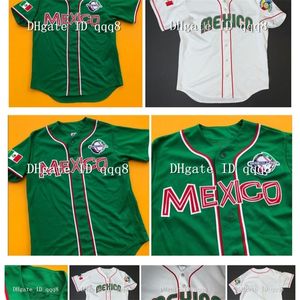 Glatop Quality 1 Custom Mexico Jersey White Green Sinted Baseball Jersey Size S-4XL
