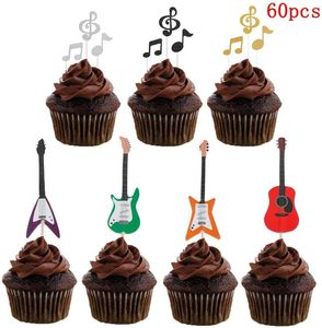 お祝いのサプライ60pcsメモカップケーキトッパーギターロックケーキデコレーションパーティー誕生日結婚式の装飾