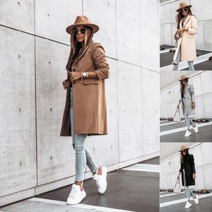 Kvinnors dike rockar Kvinnors 2022 Bomull Autumn och vinter enkel långärmad knapp Elegant Lady Woolen Coat Clothing Girl Long Long