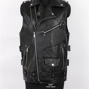 Men's Jackets Mauroicardi Autumn Black Motorcycle Pu Leather Vest Men Zipper Pockets Plus Size Faux Leather Biker Sleeveless Jacket 4xl 5xl 220919