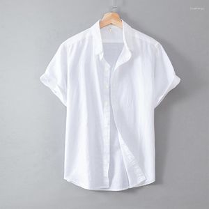 Men's Casual Shirts Men's Ropa De Hombre 2022 Simple Fresh White Short-sleeved Cotton Shirt Thin Linen Slim-fit Half-sleeved Men