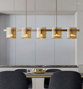 Lampadari Sala da pranzo Lampadario a LED Illuminazione Ambra/Vetro fumé Lampada a sospensione moderna creativa Semplice Ristorante Caffetteria Apparecchi lunghi