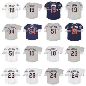 Gla1998 Retro 19 Maglia Tony Gwynn 34 Fernando Valenzuela 24 Rickey Henderson51 Trevor Hoffman 10 Gary Sheffield 23 Greg Vaughn 29 Fred McGriff