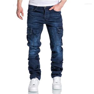 Jeans masculinos homens de carga exagerada de cargo azul calça de jeans multi-bolso de alta qualidade Hip Hop Casual dos anos 90s Y2K Pantsmen's