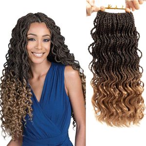 Tranças de cabelo de crochê senegalês de 14 polegadas pontas onduladas cacheadas 80g/pçs extensões de cabelo sintético para mulheres negras LS24