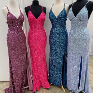 Sparkle Sexy Prom Dress 2023 Długie cekiny Spaghetti Wieczorna suknia na formalne imprezę Vestidos Largos Fiesta Miss Lady Pageant Cocktail Criss-Cross Pasek 2K23 All-Colors