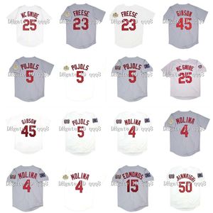 Maglia da baseball GlaVintage 2006 2011 5 Albert Pujols Mark 25 McGwire 15 Jim Edmonds 4 Yadier Molina 50 Adam Wainwright 45 Bob Gibson 23 David