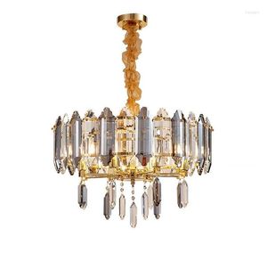 Chandeliers Luxury Crystal Chandelier For Living Room Bedroom 2022 Round Dining Light Fixtures Clear/Smoke Gray Crystals Hanging Lamp