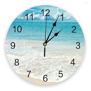 ウォールクロックビーチスカイシーサイレント装飾時計デジタル運用ラウンドホームオフィススクール