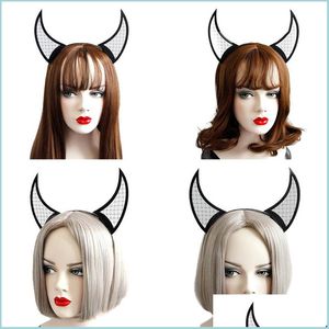 Bandas da cabeça Devil Horn Halfband Halloween Bar dance Women Black Hair Bands Personalidade Chapéus Fascinator Fornecido C3 Drop Delivery Dhpxn