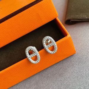Lüks H Marka Klasik Saplama Küpe Kristal Elmas Cazibesi Moda Nişan Ears Yüzük Tasarımcı Küpe Lady Düğün Takı