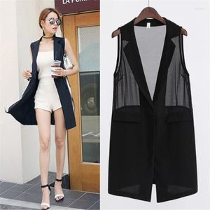 Gilet da donna Gilet da donna 2022 Fashion Summer Jacket Donna Plus Size 5XL Capispalla senza maniche in chiffon nero Prospettiva femminile Casual