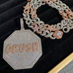 Super Hotsale Bling Iced Out Gold Plated CZ Custom Letter Name Hexagon Netlace Netlace Netlace Home with 3mm 24inch rope Chain