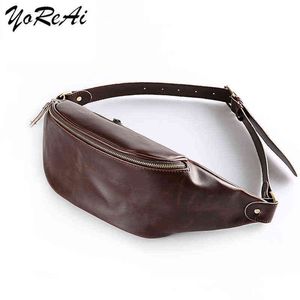 Yorai Men Fanny midjeväska läder resemannen Cross Body Phone Pouch Chest Bags Casual Fanny Pack Male Stor höft Bum plånbok J220705