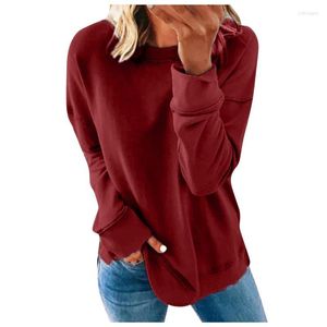 Women's T Shirts Women's T-Shirt Woman's Casual Fashion Long Sleeve Solid Color Round Collar Hoodie Tops Loose Plus Size Young