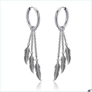 Dangle Chandelier 4 Style Clip On Dangle Earrings For Men Non Piercing Kpop Feather Dangling Fake Stainless Steel Hie Hoop C3 Drop D Dhb74