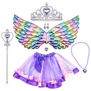 Party Favor Girls Angel Wings Kit /Angel Star -vormige Fairy Wand Tutu Crown and Necklace Dance Stage Performance Props Set