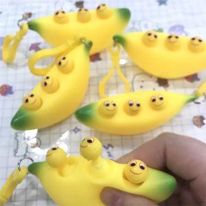 Descompressão Fidget Toy de Keychain de banana fofo Beliscou Happy Vent Ball Childra