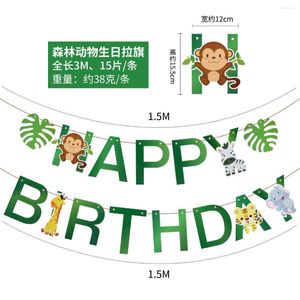 Party Decoration Forest Animal Birthday Banner Jungle Safari Kids One 1st Money Giraffe Happy Decing HangingFlags