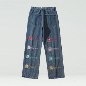 Männer Hosen Cartoon Stickerei Jeans männer Mode Koreanischen Stil Streetwear Neutral Männer Und Frauen Casual Lose Gerade Breite bein