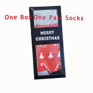 Men's Socks Men's 1 Box Pair Christmas Red Friends Gift In Stock Men Cotton Crew Dress Elk Printed