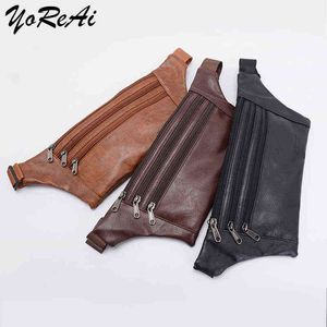 Yorai Men Fanny Marsupio Pu Leather Travel Cross Body Phone Pouch Sling Chest Suits Casual Male Large Bum Wallet New 3 Colors J220705