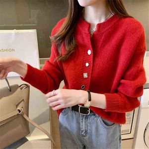 Kadın Sweaters Kadın See Sweater Üst Kırmızı Beyaz Knaklı Kazak Ceket Sonbahar Kış Kış Kaliteli Kadın Üstleri Yelek Dış Giyim J220915